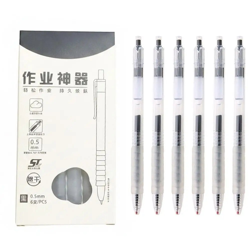 6-Pack 0.5mm Gel Pens Black Blue Red | ST Nib, Silicone Grip Gel Pen Set QXL Black