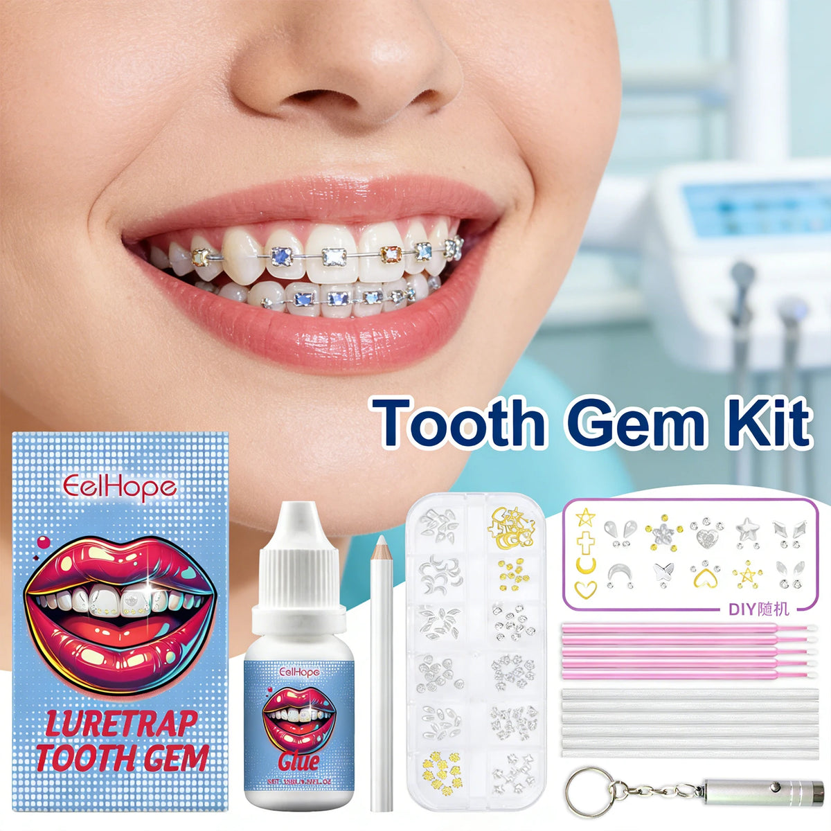 DIY Tooth Gems Kit – 120 Crystals, UV Glue & Lamp Included Tooth Gem Kit QXL