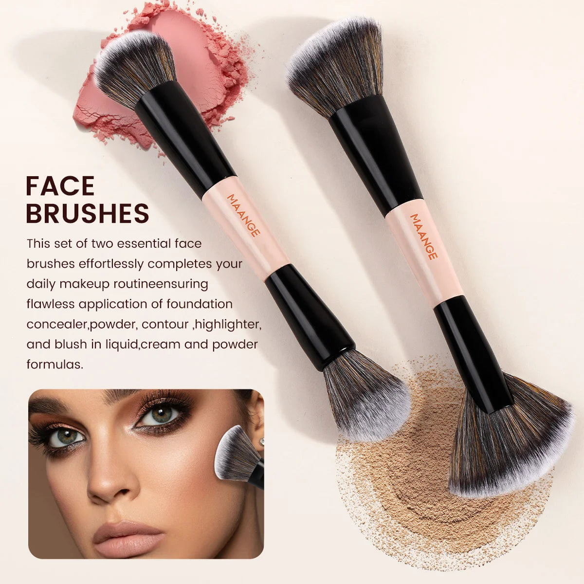 MAANGE 11-Pc Synthetic Makeup Brush Set with Storage Bag Makeup Brush Set QXL