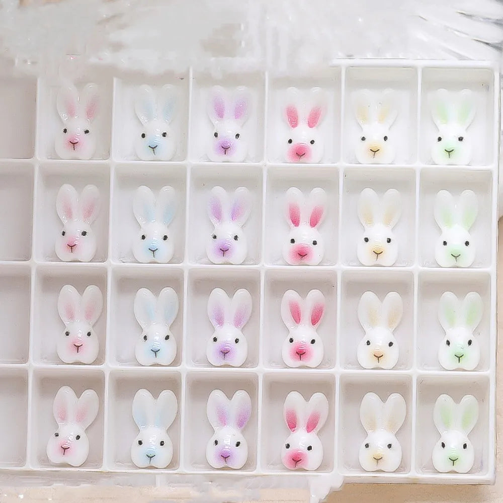 20-Pc Kawaii Rabbit Resin Nail Charms | 3D Rhinestone Decor Nail Art Charms QXL