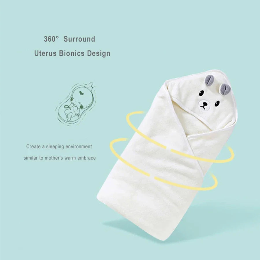 Hooded Baby Bathrobe Towel | Coral Fleece Swaddle 0–36 Months Baby Hooded Bath Towel QXL