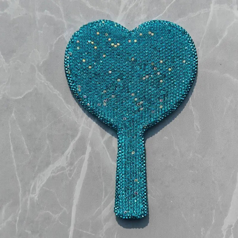 Diamond Heart-Shaped Handheld Makeup Mirror | Portable Handheld Makeup Mirror QXL blue
