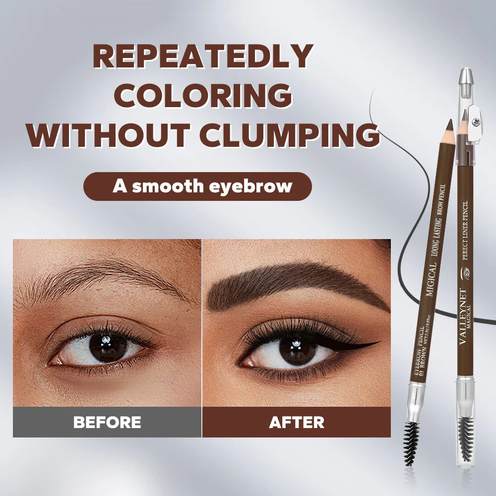 3-Color Waterproof Double-Ended Eyebrow Pencil + Built-In Brush Eyebrow Pencil QXL