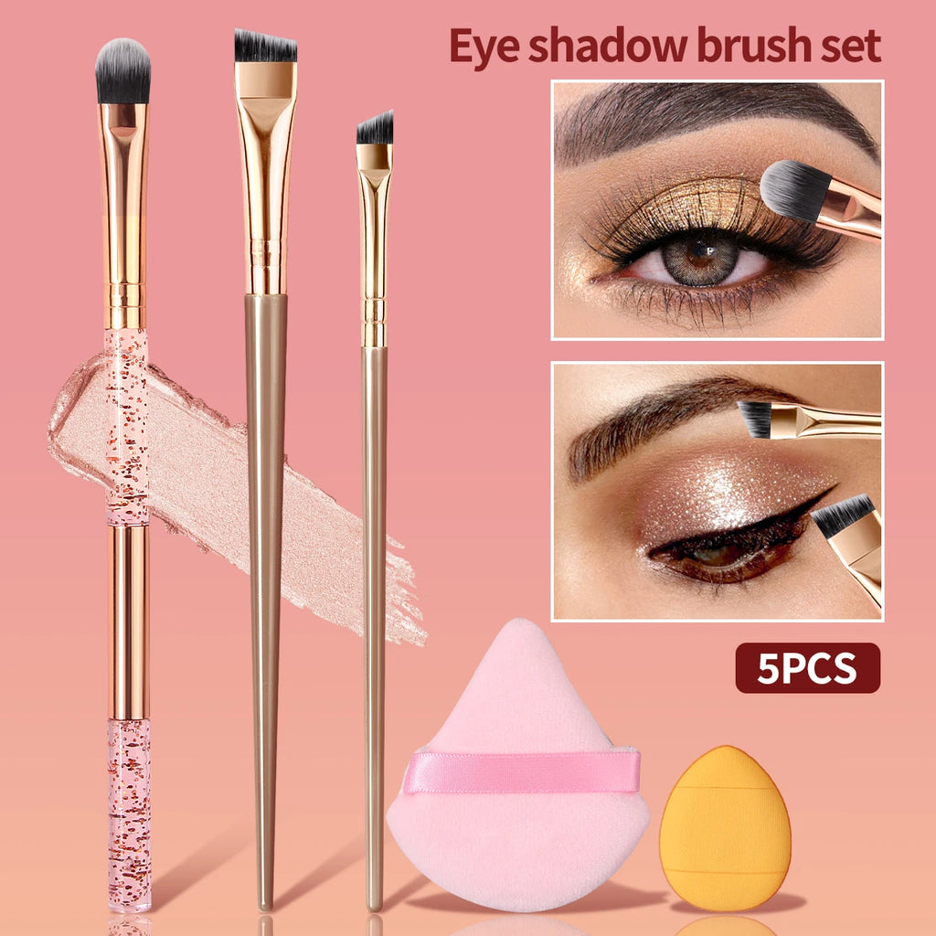 KOSSHOW 5-Pc Rose Gold Eye Makeup Brush Set & Sponge Eye Makeup Brush Set QXL Gold