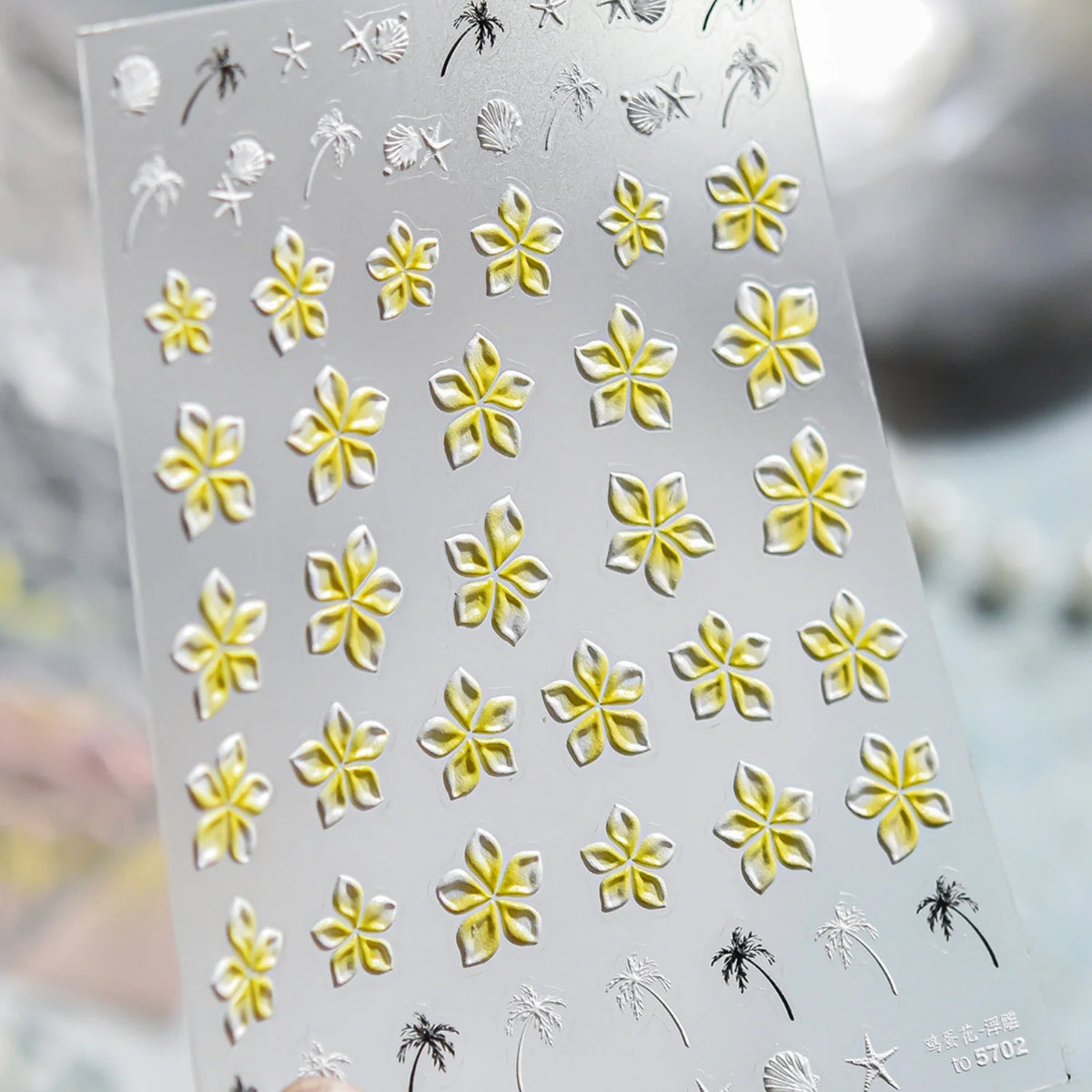 5D Tropical Nail Stickers – Coconut Tree & Starfish Decals Nail Art Stickers QXL