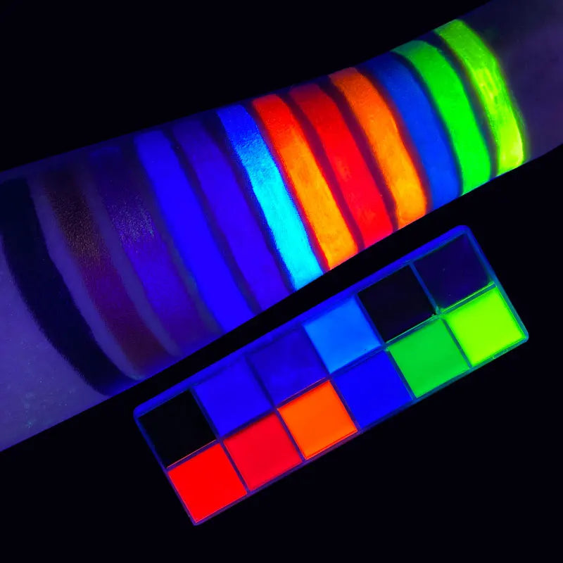 VERONNI 12-Color UV Blacklight Glow Face & Body Paint Palette UV Glow Body Paint QXL