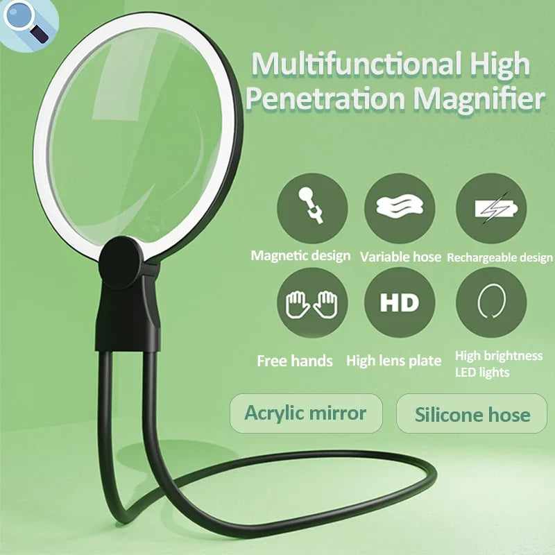 3X Hands-Free LED Magnifier with 24 Lights | USB Rechargeable LED Magnifier QXL