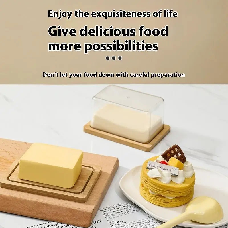 Bamboo Butter Dish with Clear Acrylic Lid | Kitchen Storage Butter Dish QXL