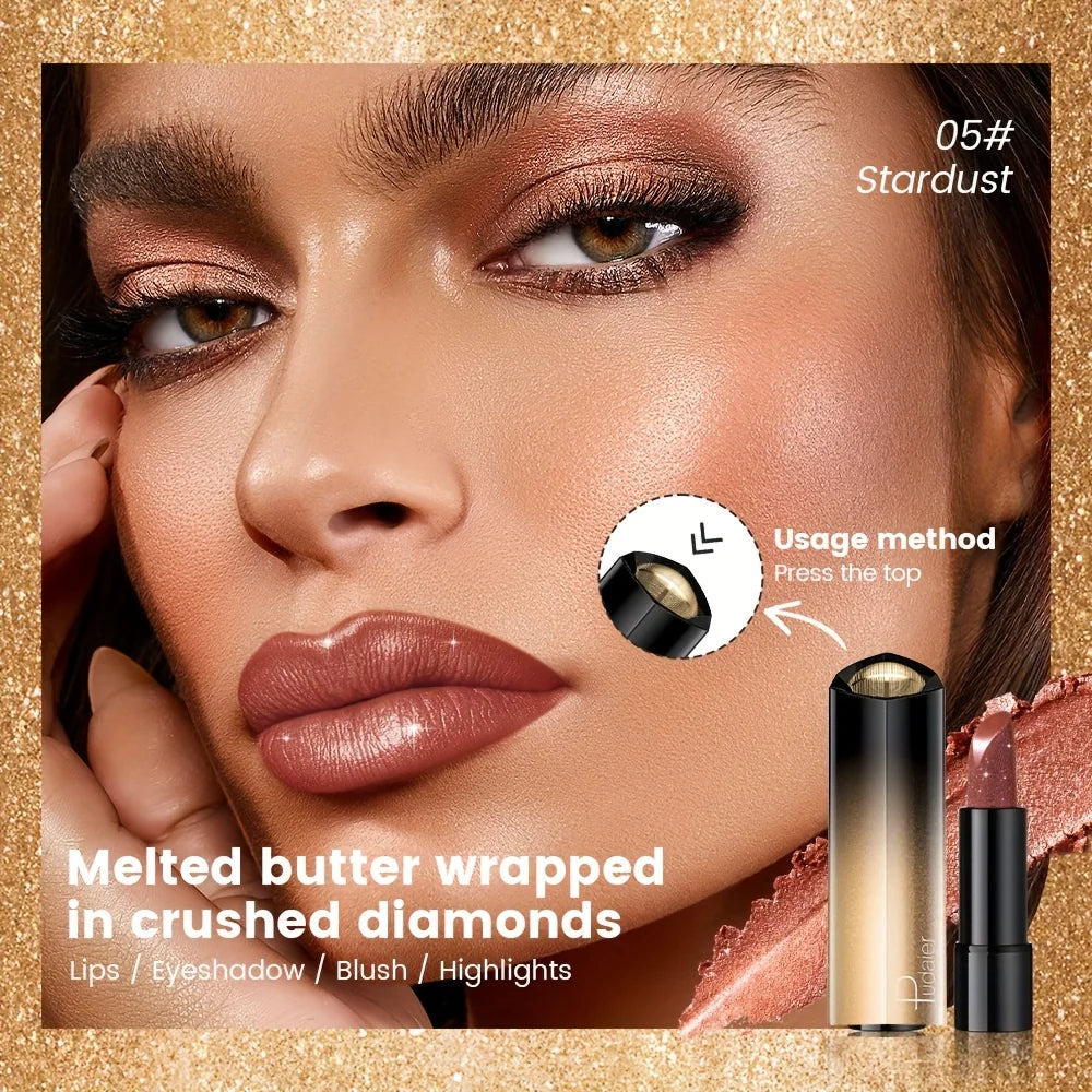 Metallic Shimmer Lipstick | Pearly Glitter High-Pigment Finish Shimmer Lipstick QXL