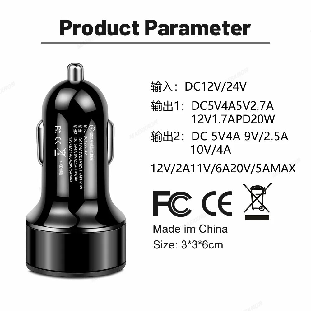 QXL 20W USB-C & USB-A Car Charger | QC3.0 PD Fast Charging Car Phone Charger QXL
