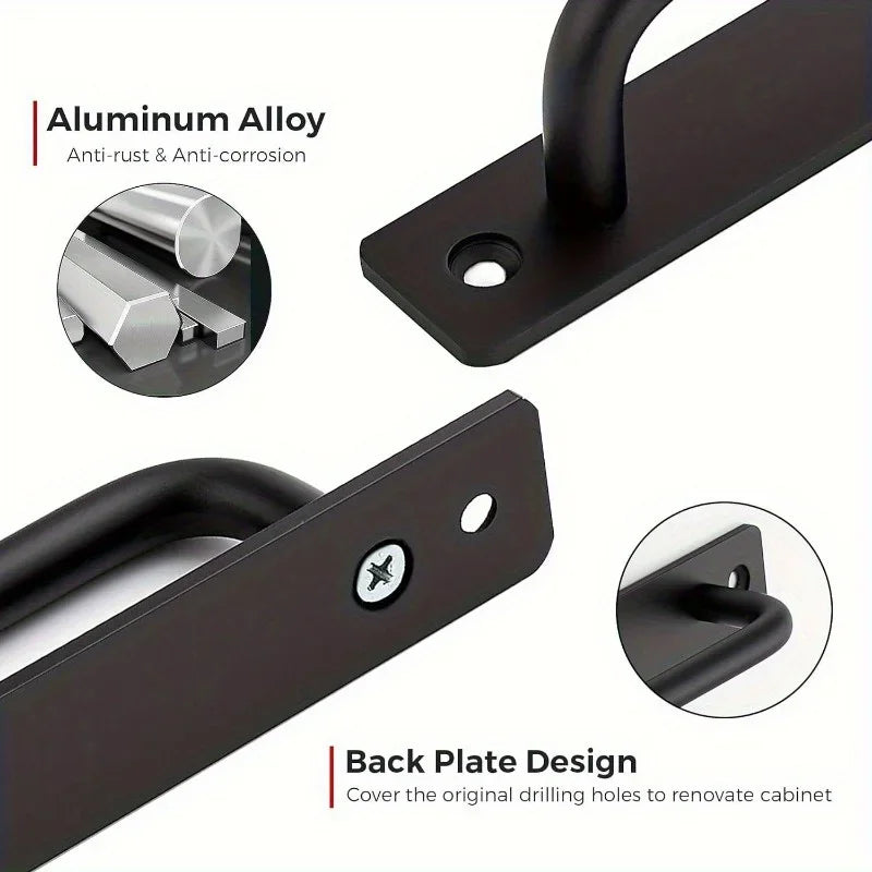 Black Aluminum Barn Door Pull Handle with Plate | Sliding Door Door Pull Handle QXL