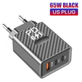 65W USB-C PD Fast Charger QC3.0 Wall Adapter | Multi-Device USB-C Wall Charger QXL Black EU