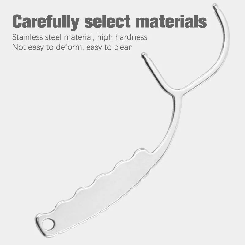 Reusable Stainless Steel Dental Floss Handle & Toothpick Dental Floss Holder QXL