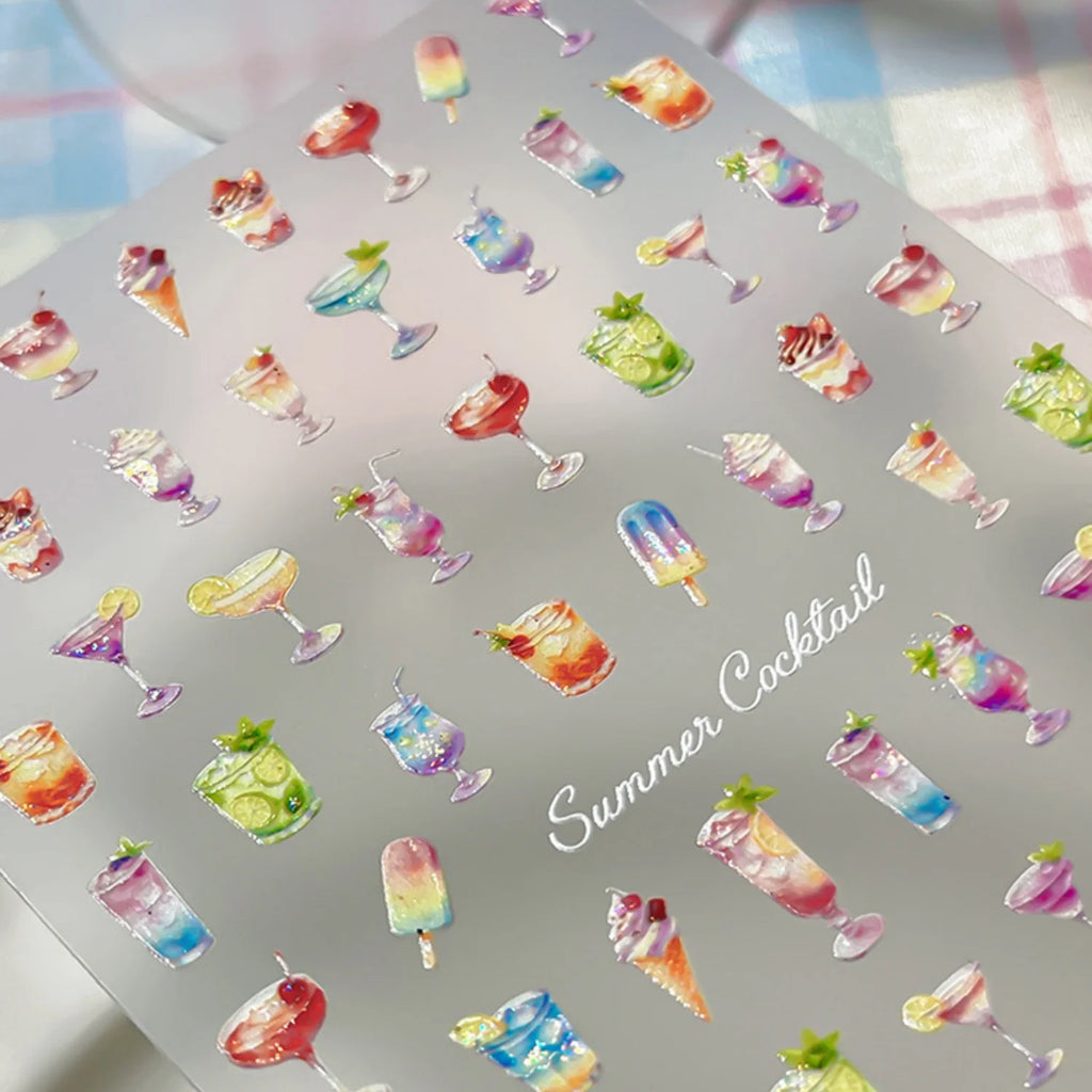 5D Summer Nail Stickers – Ice Cream & Cocktail Nail Decals Nail Art Stickers QXL