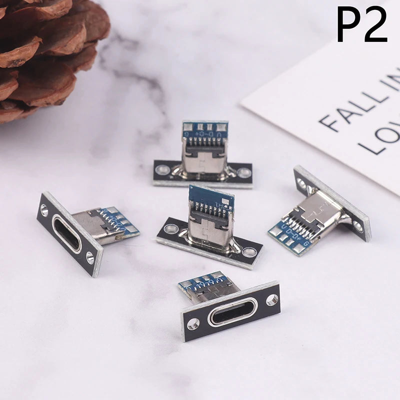 5-Pack USB Type-C Female Connector Socket 2Pin 4Pin + Fix Plate USB Type-C Connector QXL 2