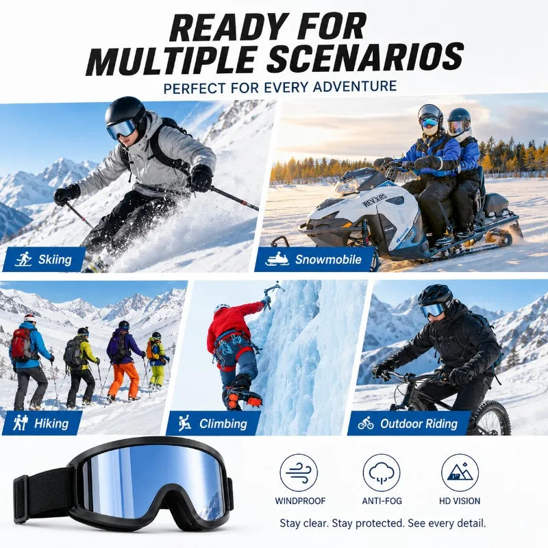 Adult Ski Goggles HD PC Lens – Windproof Snowboard & Riding Ski Goggles QXL