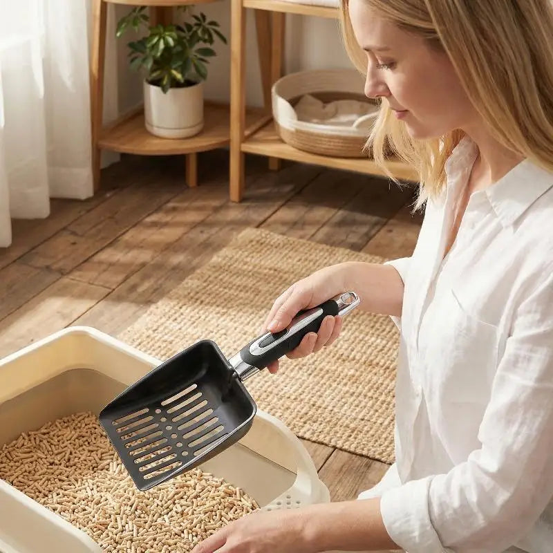 Stainless Steel Cat Litter Scoop | Anti-Stick Long Handle Cat Litter Scoop QXL