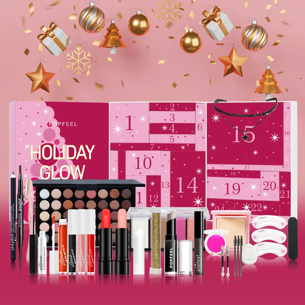 POPFEEL 24-Day Holiday Glow Advent Calendar Makeup Gift Set Makeup Advent Calendar QXL