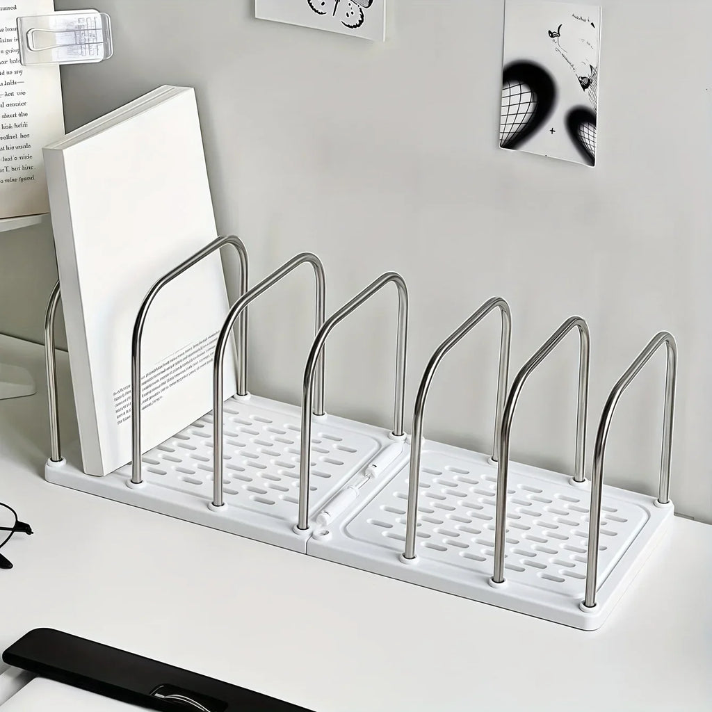 Adjustable Desktop Bookshelf Desk Organizer | Non-Slip Base Desktop Desk Organizer QXL White