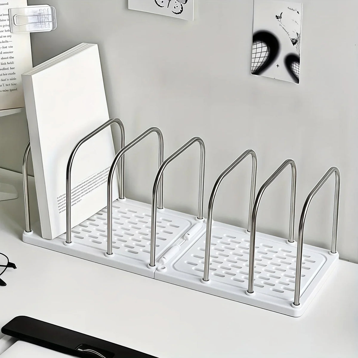 Adjustable Desktop Bookshelf Desk Organizer | Non-Slip Base Desktop Desk Organizer QXL White