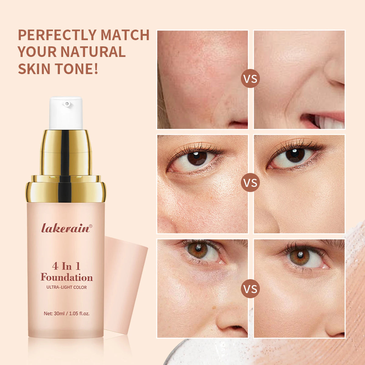 4-in-1 Color Changing Foundation SPF 30 | Concealer & Moisturizer Color Changing Foundation QXL