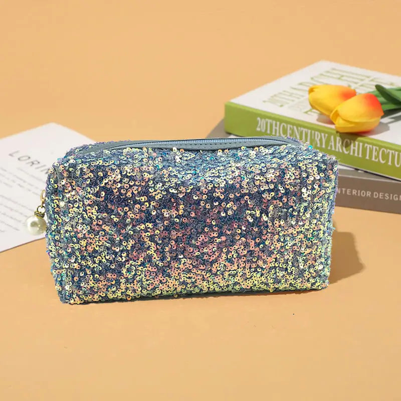 Large Glitter Sequin Makeup Bag | Spacious Cosmetic Organizer Glitter Cosmetic Bag QXL