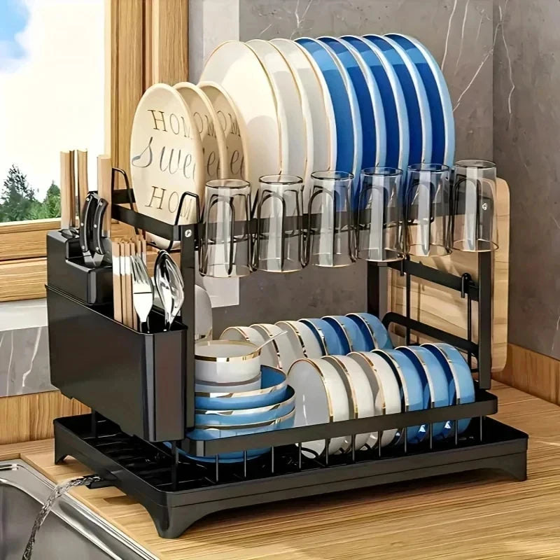Metal 2-Tier Dish Drying Rack with Removable Drip Tray Dish Drying Rack QXL