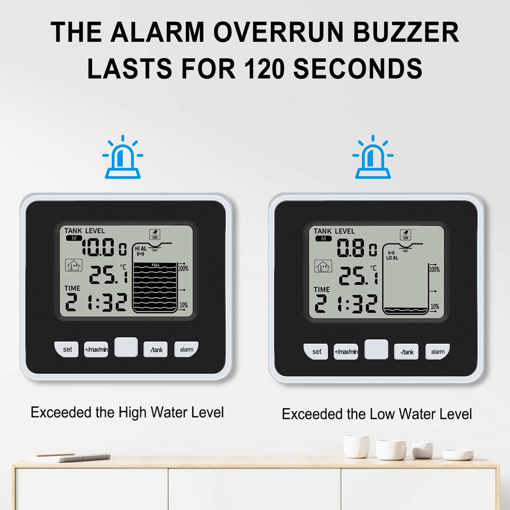 Ultrasonic Wireless Water Tank Level Gauge | LCD Temp Alarm Liquid Level Gauge QXL
