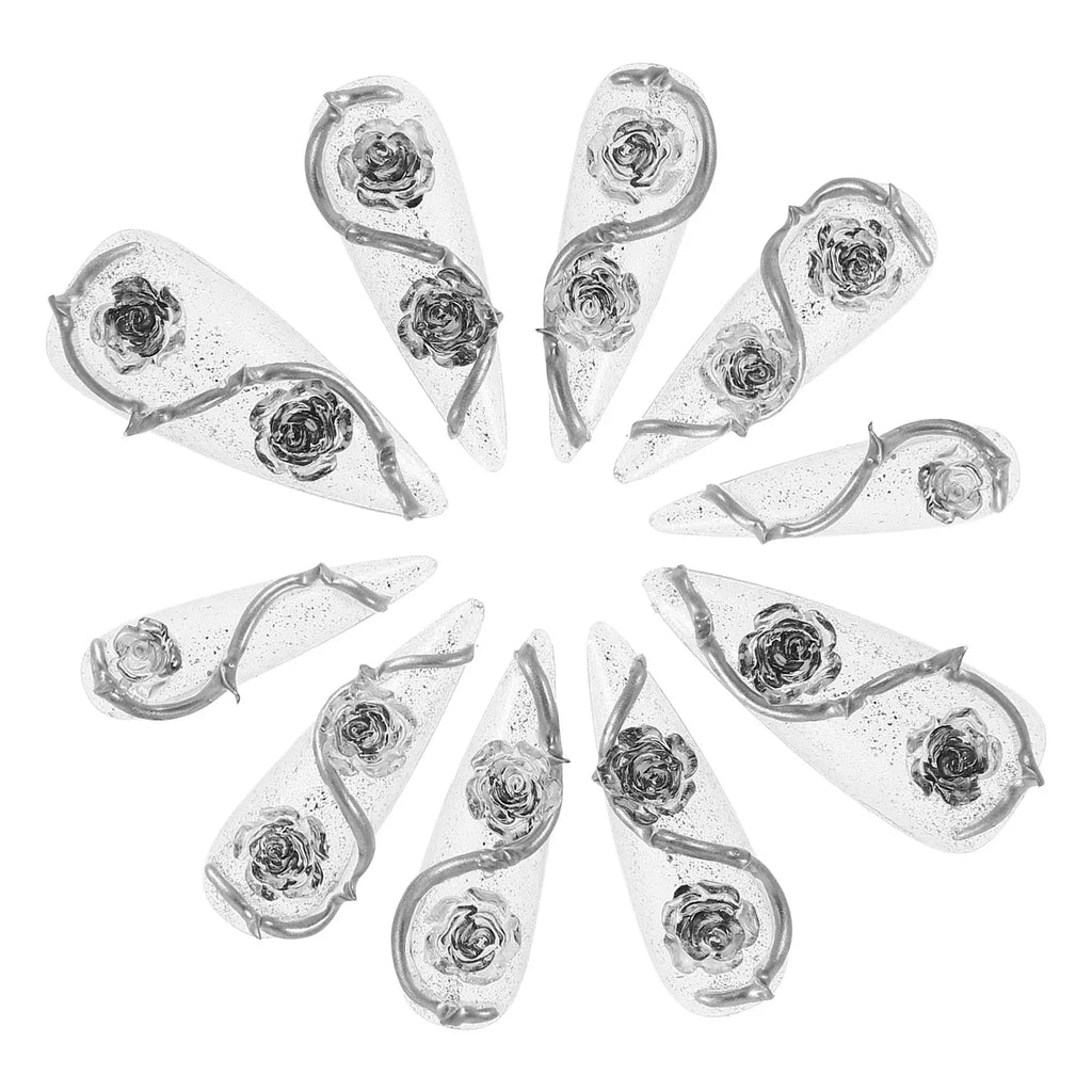 Metal Rose Teardrop Press-On Nails | Clear Reusable Tips Press-On Nail Tips QXL