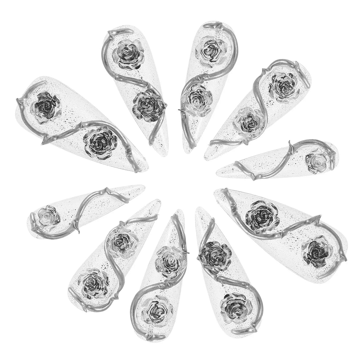 Metal Rose Teardrop Press-On Nails | Clear Reusable Tips Press-On Nail Tips QXL