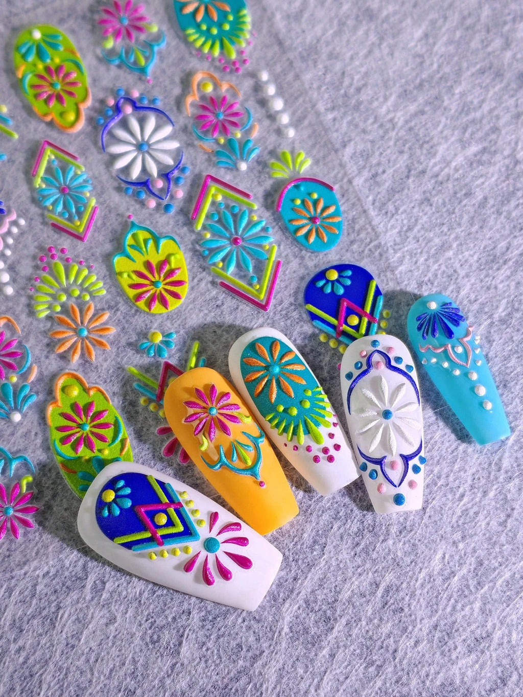 5D Bohemian Mandala Nail Stickers – Embossed Floral Decals Nail Art Stickers QXL