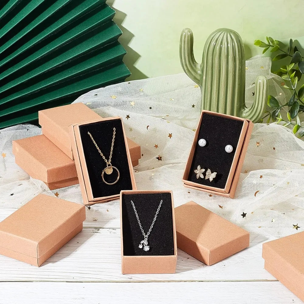 24-Pack Kraft Cardboard Jewelry Boxes with Sponge Insert 3.1x2" Jewelry Gift Box QXL