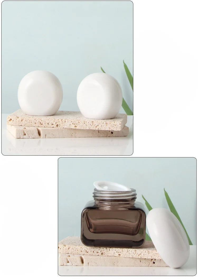 30/50g Brown Glass Cosmetic Jar | Refillable Press Dispenser Cosmetic Glass Jar QXL
