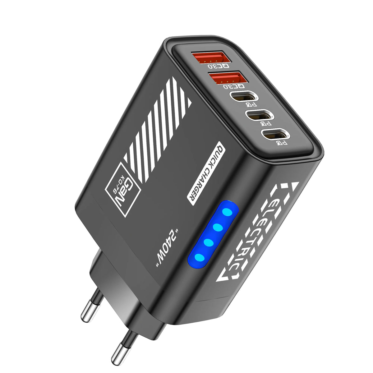 240W GaN 5-in-1 USB-C Fast Charger | QC 3.0 Wall Adapter GaN Wall Charger QXL Black EU