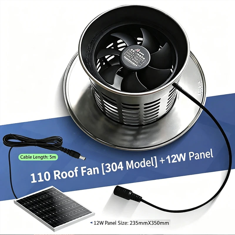 110mm Solar Stainless Steel Chimney Cap & Exhaust Vent + 12W Panel Solar Exhaust Vent Cap QXL With 12W Solar Panel
