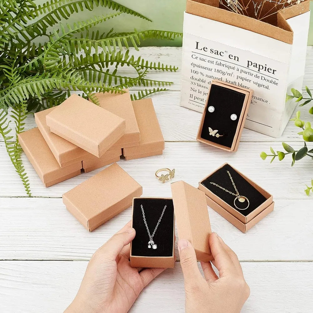 24-Pack Kraft Cardboard Jewelry Boxes with Sponge Insert 3.1x2" Jewelry Gift Box QXL