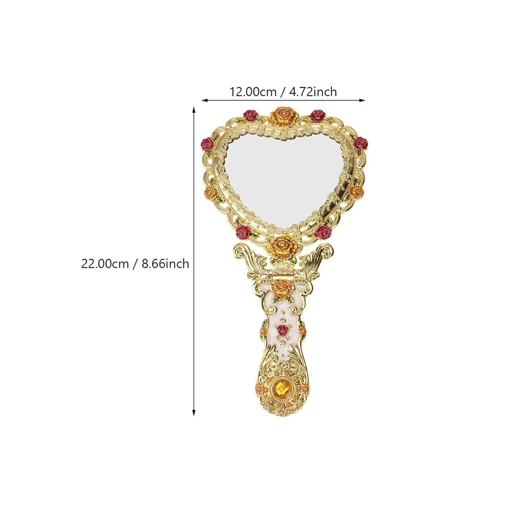 Vintage Heart-Shaped Gold Hand Mirror | European Vanity Mirror Vanity Hand Mirror QXL