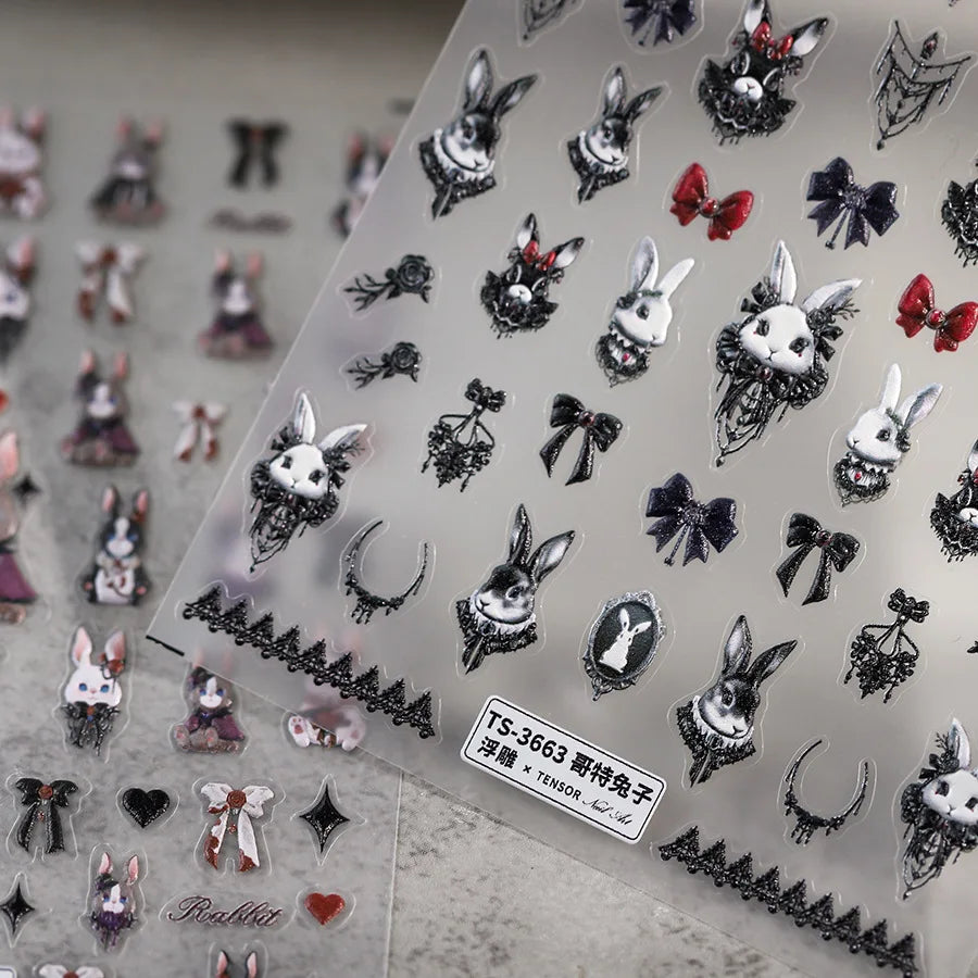 5D Kawaii Rabbit Nail Art Stickers | Gothic Japanese Decals Nail Art Stickers QXL