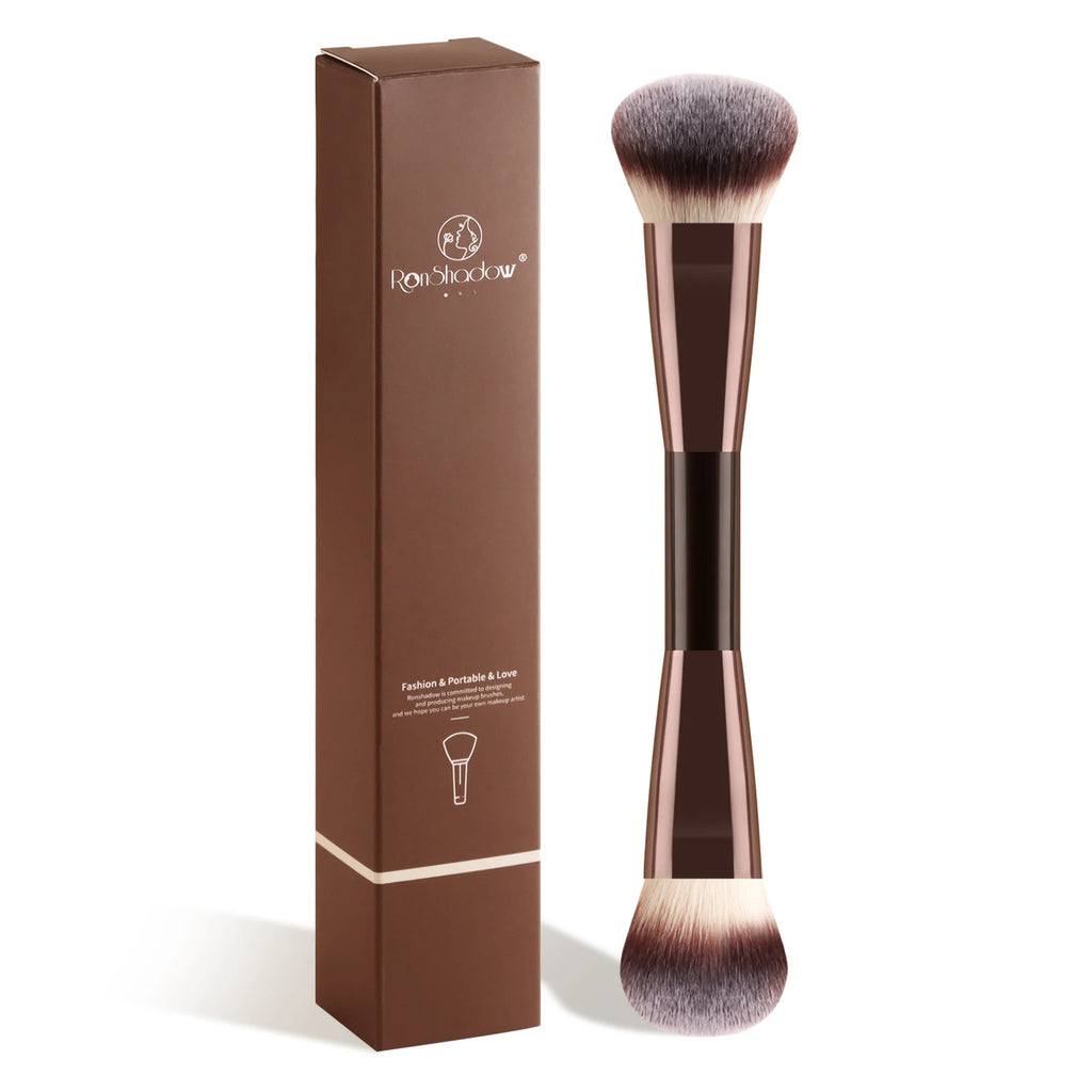 Ronshadow 2-in-1 Blush & Contour Brush | Mini Travel Makeup Makeup Brush QXL Coffee