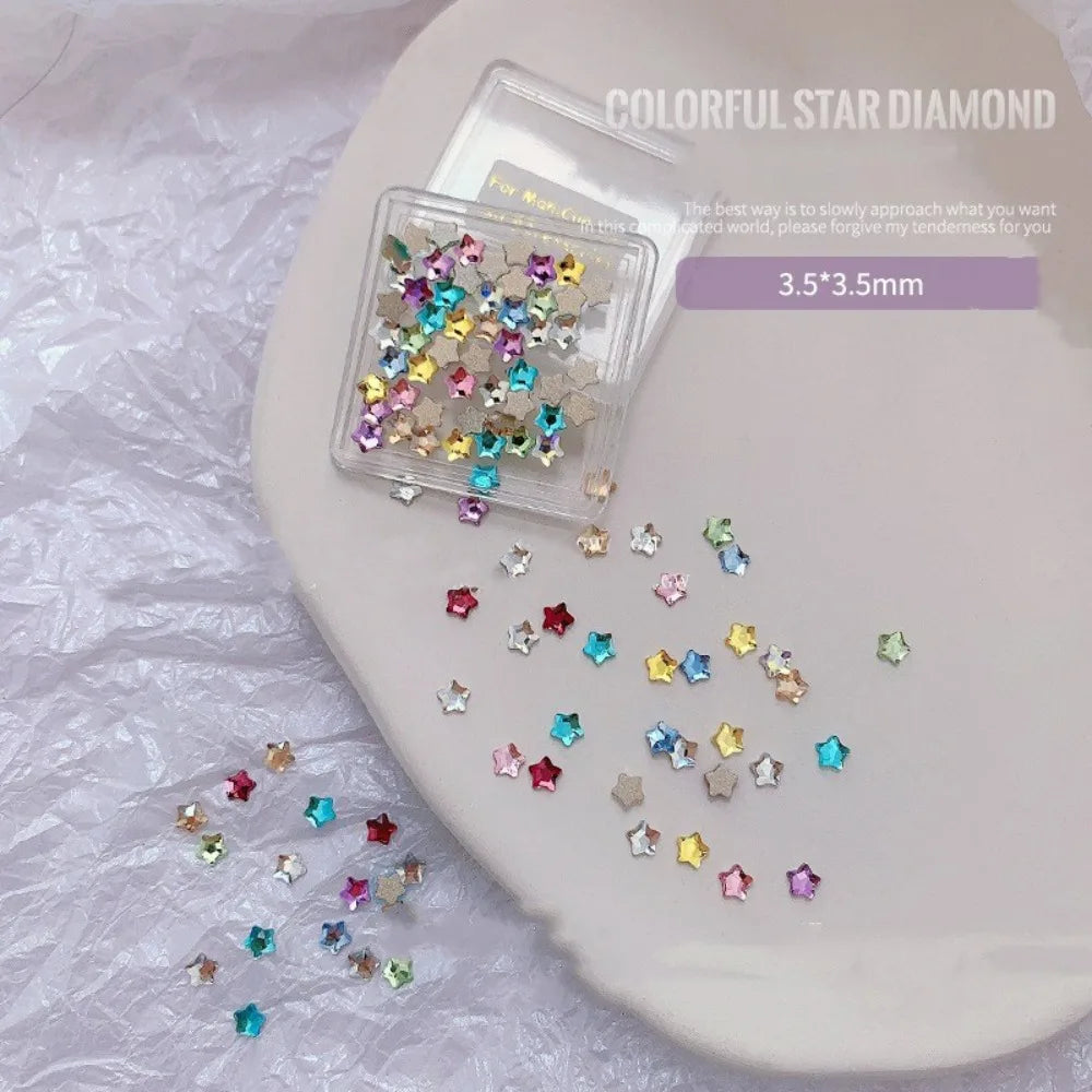50-Pack Heart Flat Back Rhinestones for Nail Art | Glass Gems Nail Rhinestone Charms QXL Five-pointed star