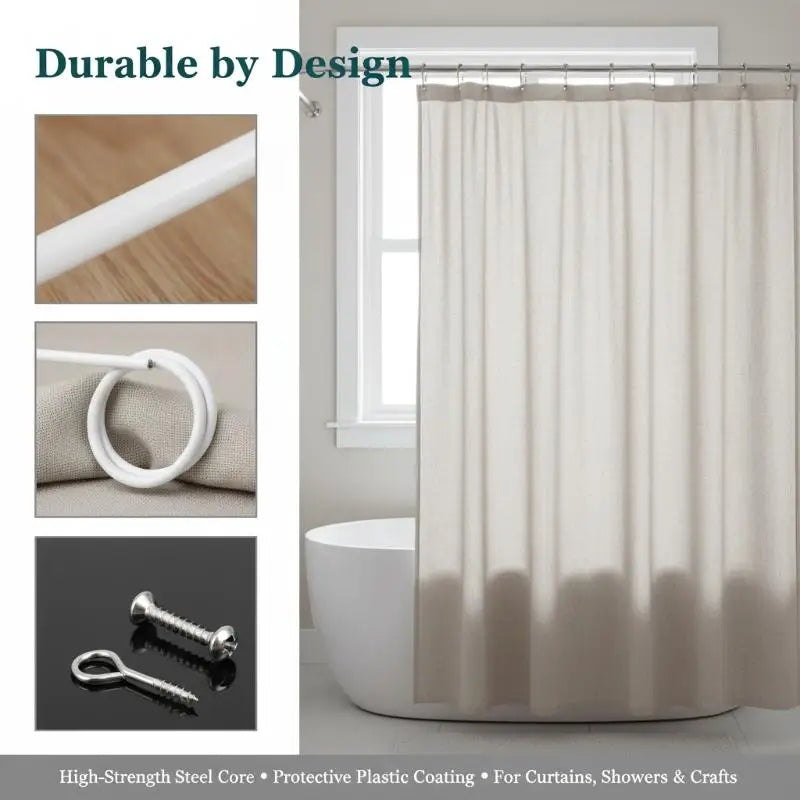 Curtain Spring Wire 2–6m with Hooks & Eyes | Net Curtain Cable Curtain Spring Wire QXL