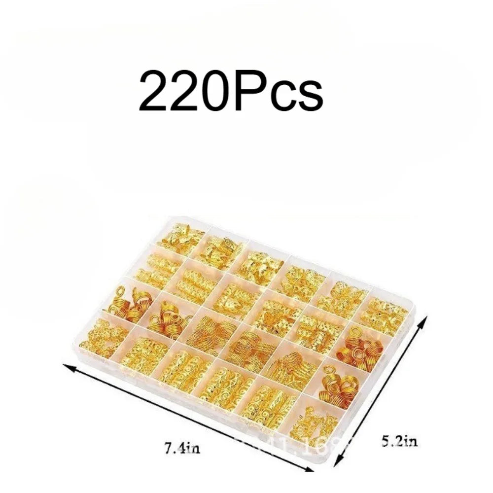 220-Pc Golden Alloy Hair Braid Jewelry | Dreadlock Cuffs Hair Braid Jewelry QXL