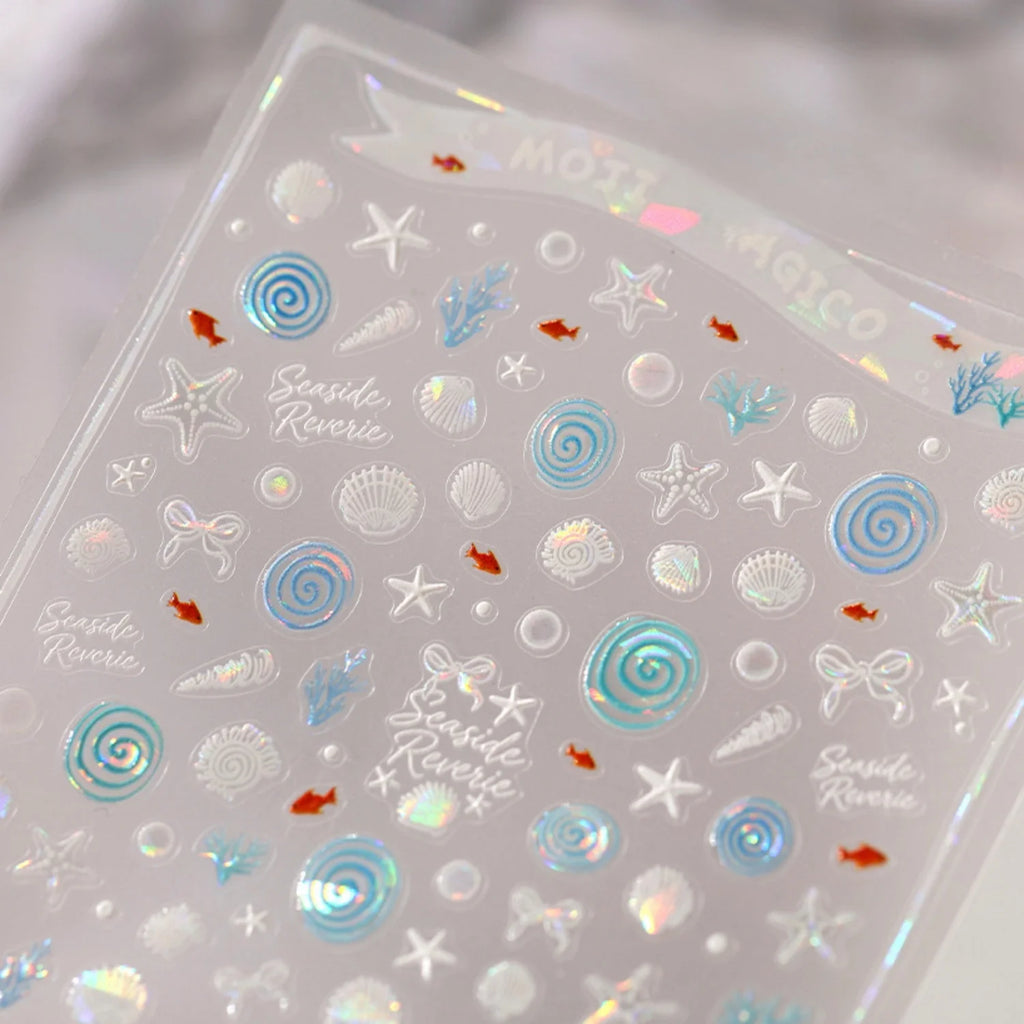 5D Marine Nail Stickers | Ocean Beach Iridescent Decals Nail Art Stickers QXL