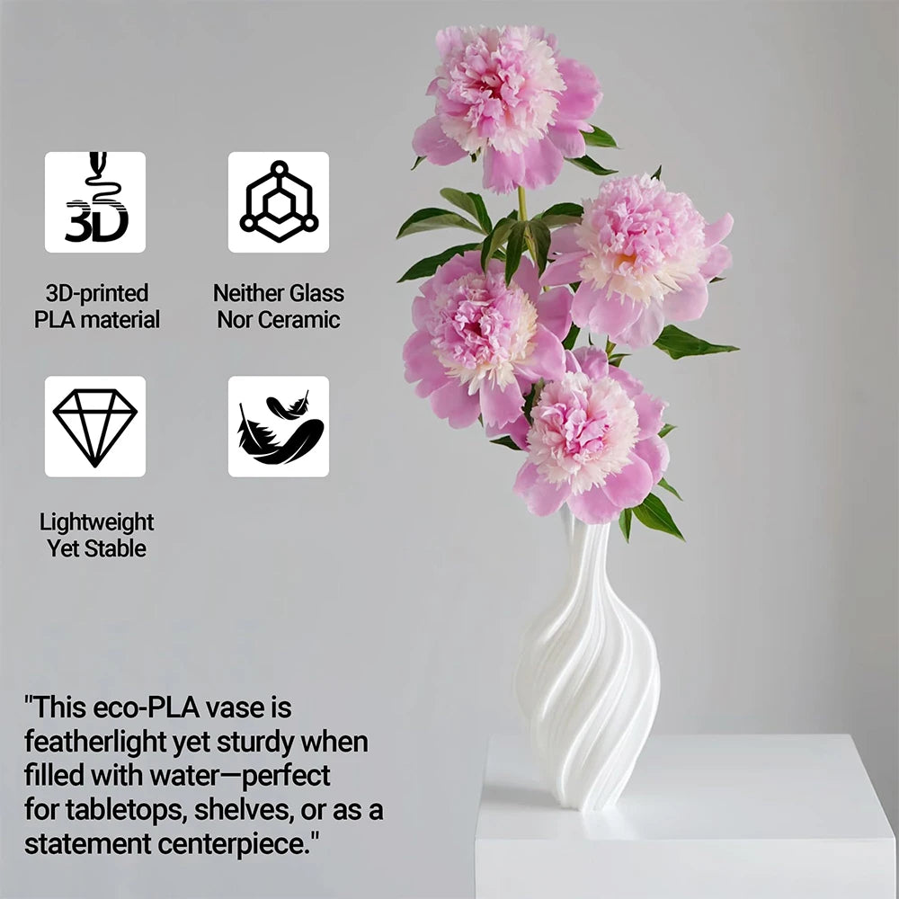 3D Printed Twisted Vase | 9.8" White Silk-Finish Home Décor Decorative Vase QXL