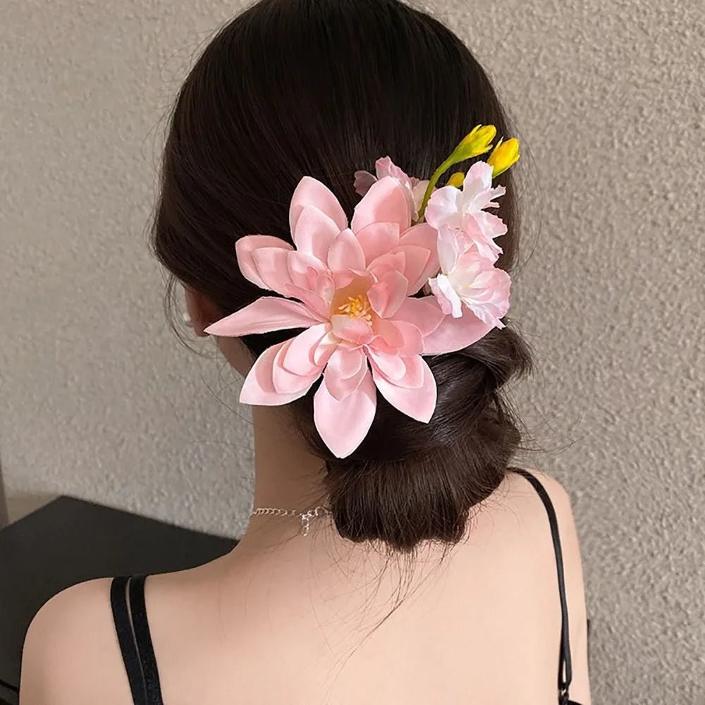 Large Orchid Flower Claw Clip | Tropical Frangipani Hair Clip Floral Claw Clip QXL Pink