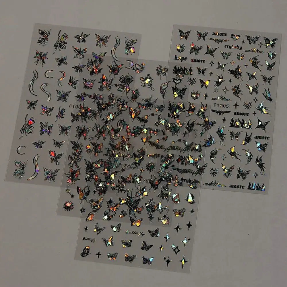 Laser Glitter Nail Stickers – Y2K Butterfly Nail Art Decals Nail Art Stickers QXL