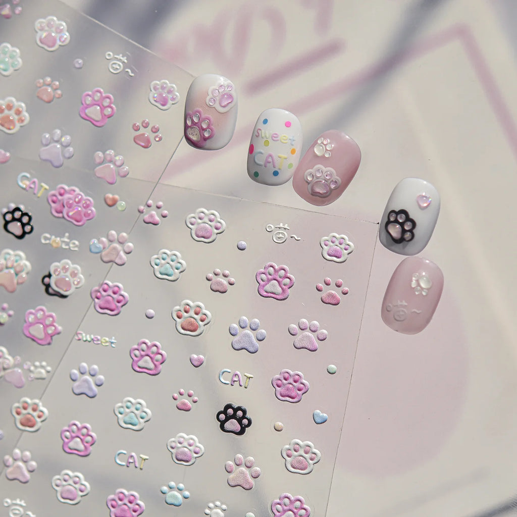 5D Cat Paw Nail Stickers | Cute Self-Adhesive Nail Art Decals Nail Art Stickers QXL