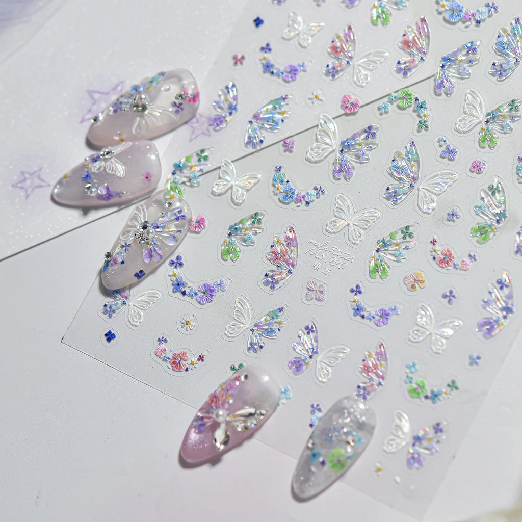 5D Holographic Butterfly Nail Art Stickers – Gradient Floral Decals Nail Art Stickers QXL