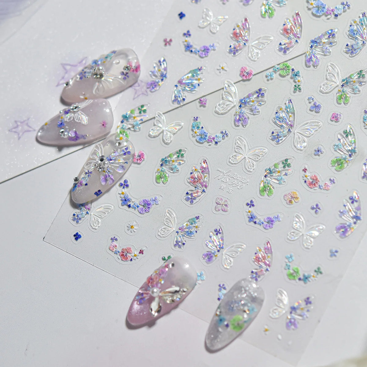 5D Holographic Butterfly Nail Art Stickers – Gradient Floral Decals Nail Art Stickers QXL