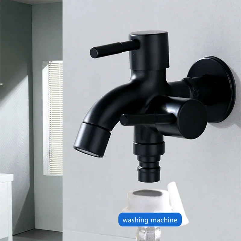 Black Dual-Outlet 304 Stainless Steel Wall Faucet G1/2" Wall Mount Faucet QXL